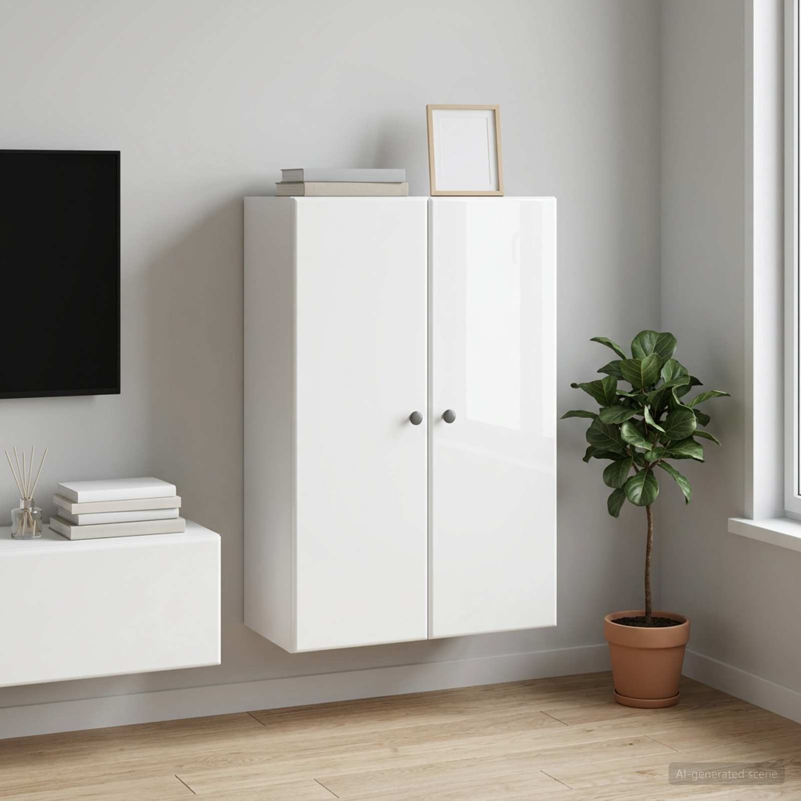 Mobiletto a muro Bianco Lucido 66 x 34,5 x 90 cm | homemem39