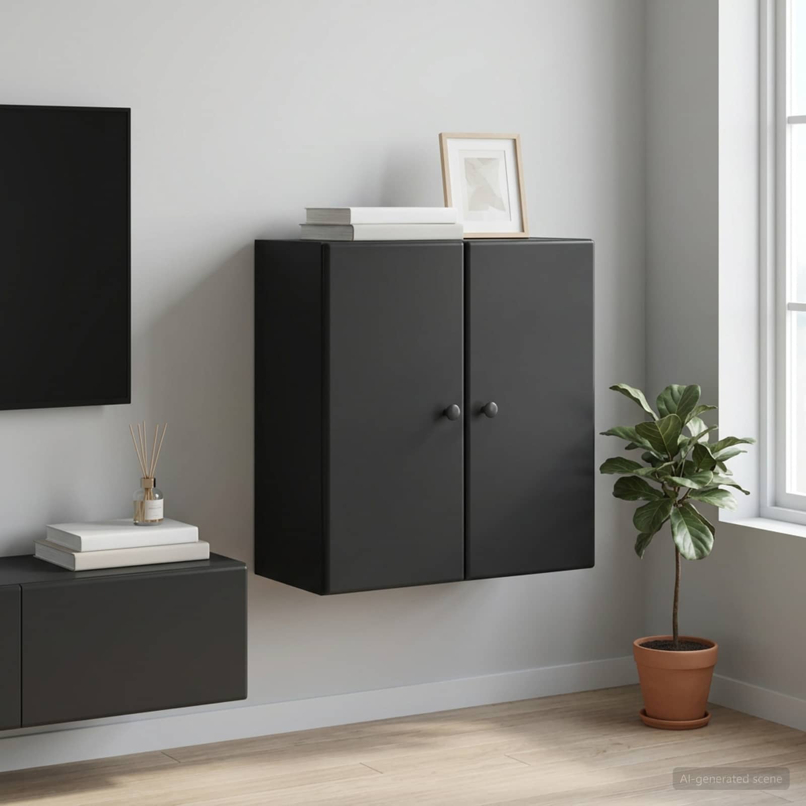 Mobiletto a muro Nero 59 x 31 x 60 cm Legno ingegnerizzato | homemem39