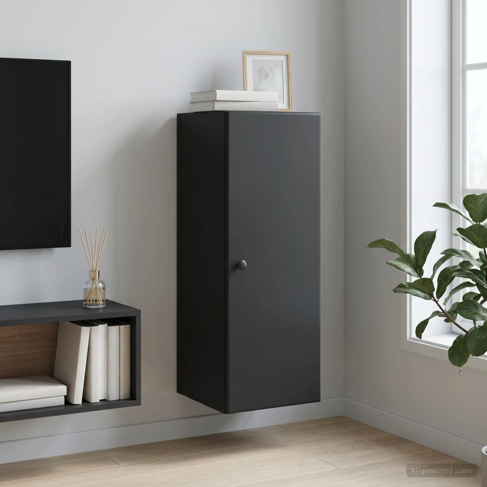 Mobiletto a muro Nero 33 x 34,5 x 90 cm Legno ingegnerizzato | homemem39