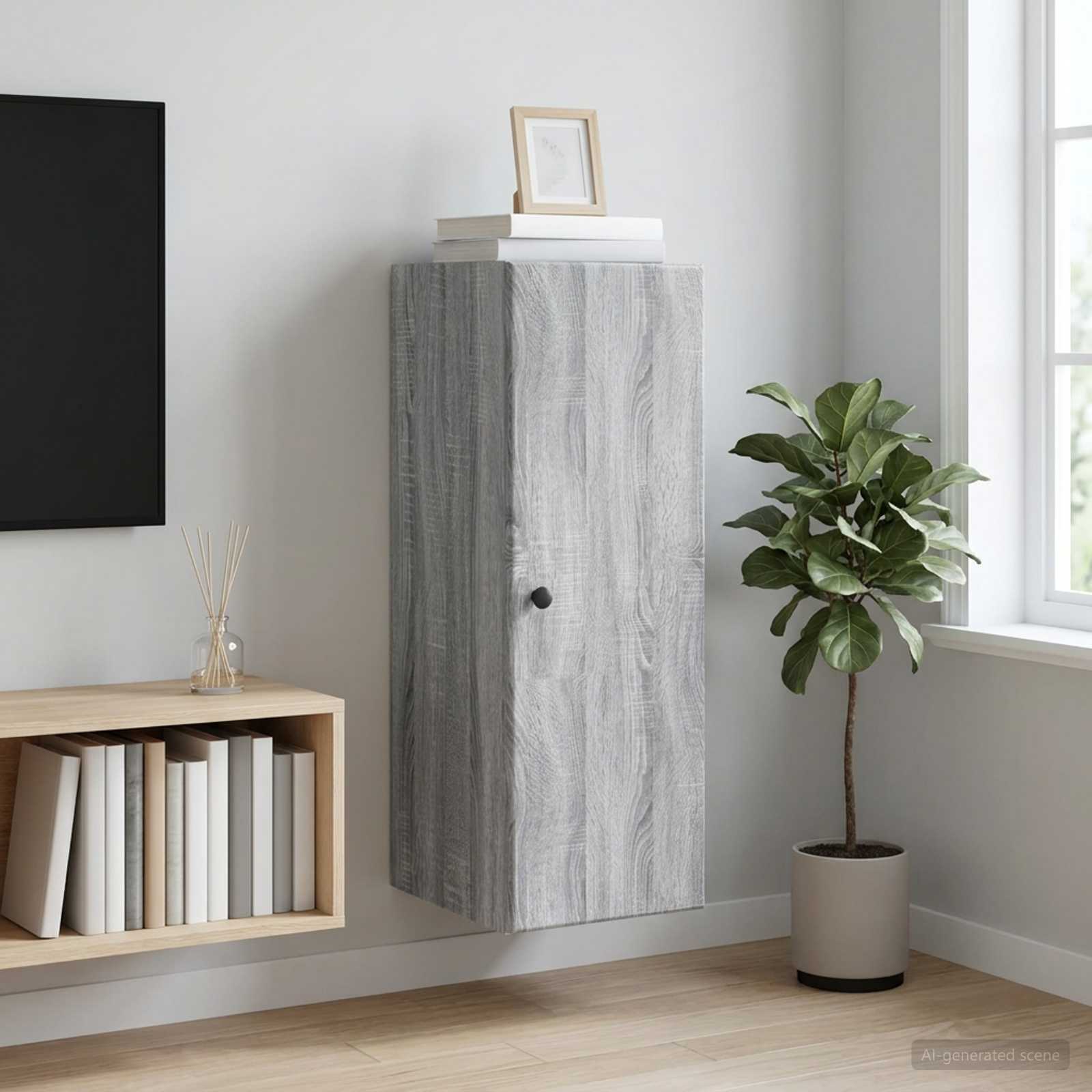 Mobiletto a muro Sonoma grigio 33 x 34,5 x 90 cm | homemem39