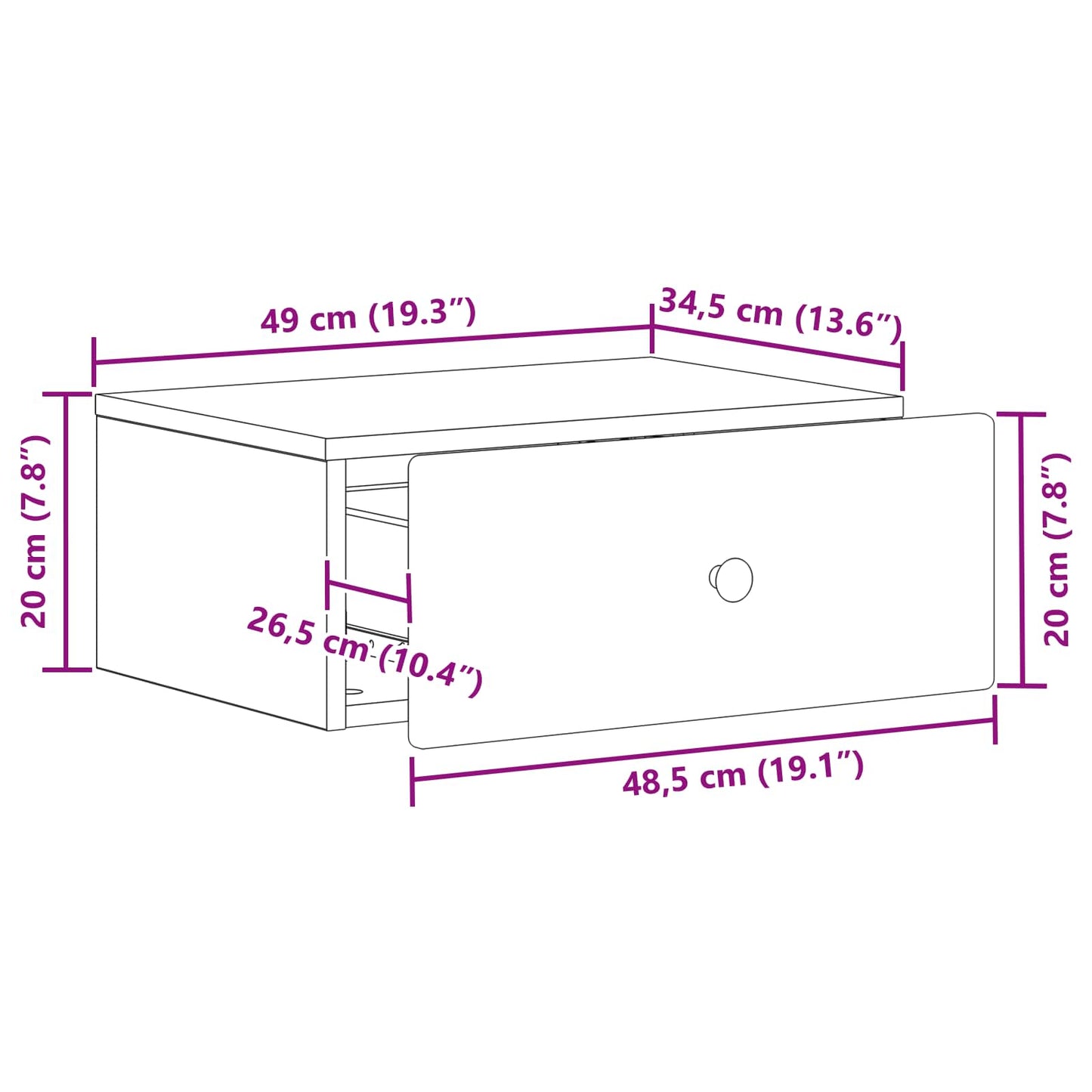 Mobiletto da notte a muro Grigio Cemento 49 x 34,5 x 20 cm | homemem39
