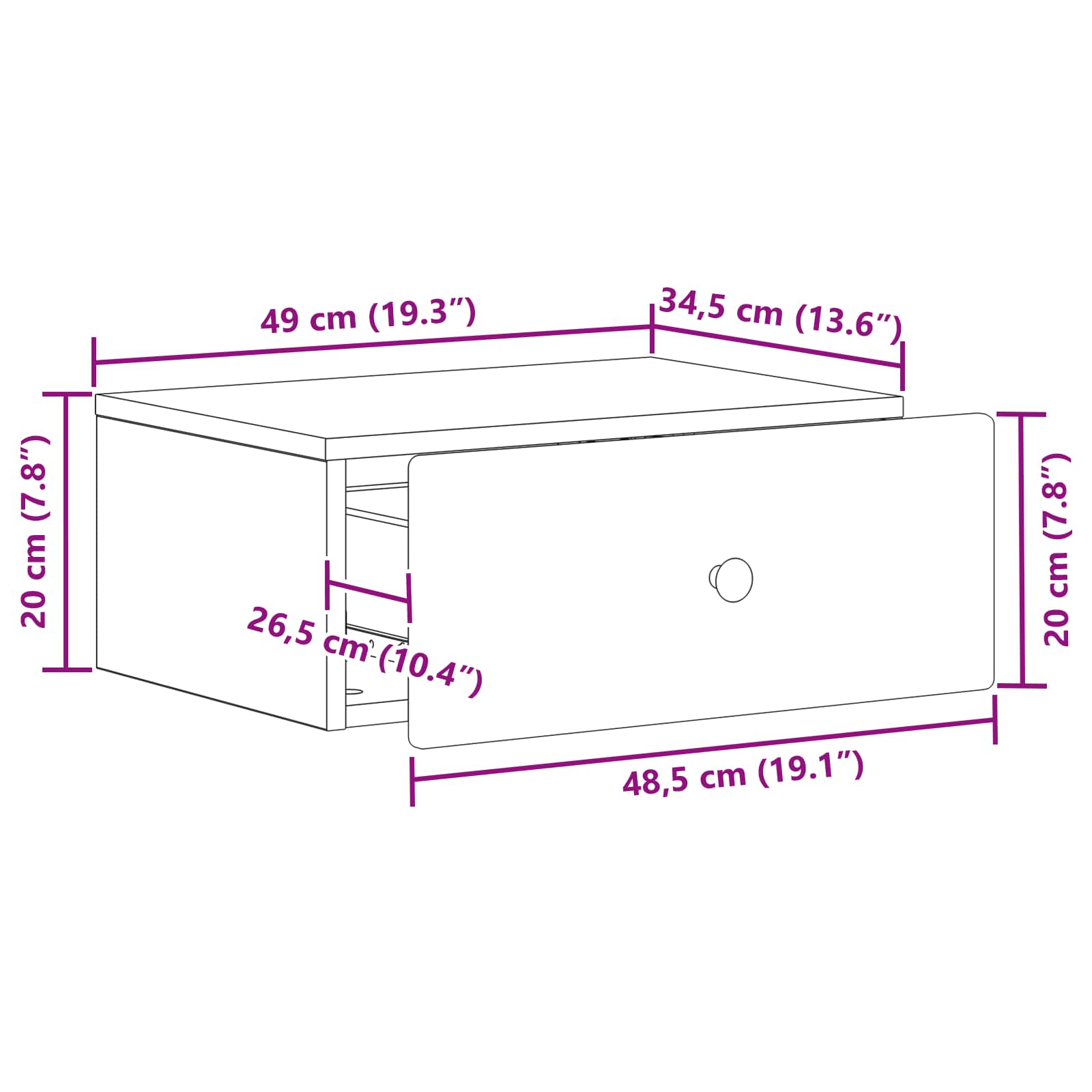 Mobiletto da notte a muro Grigio Cemento 49 x 34,5 x 20 cm | homemem39