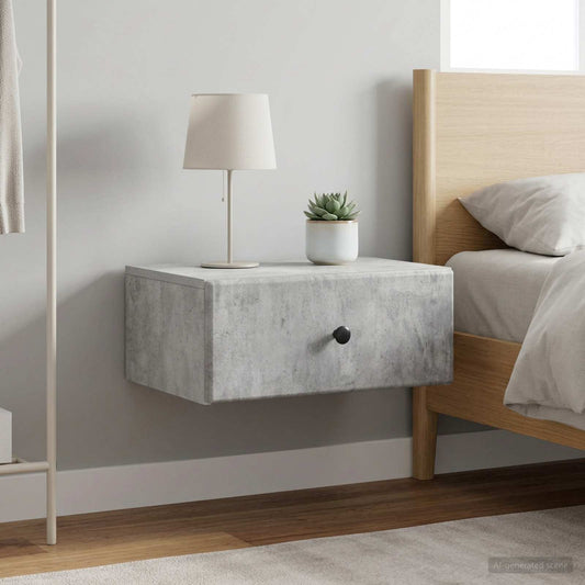 Mobiletto da notte a muro con cassetto 2 pcs Grigio Cemento | homemem39