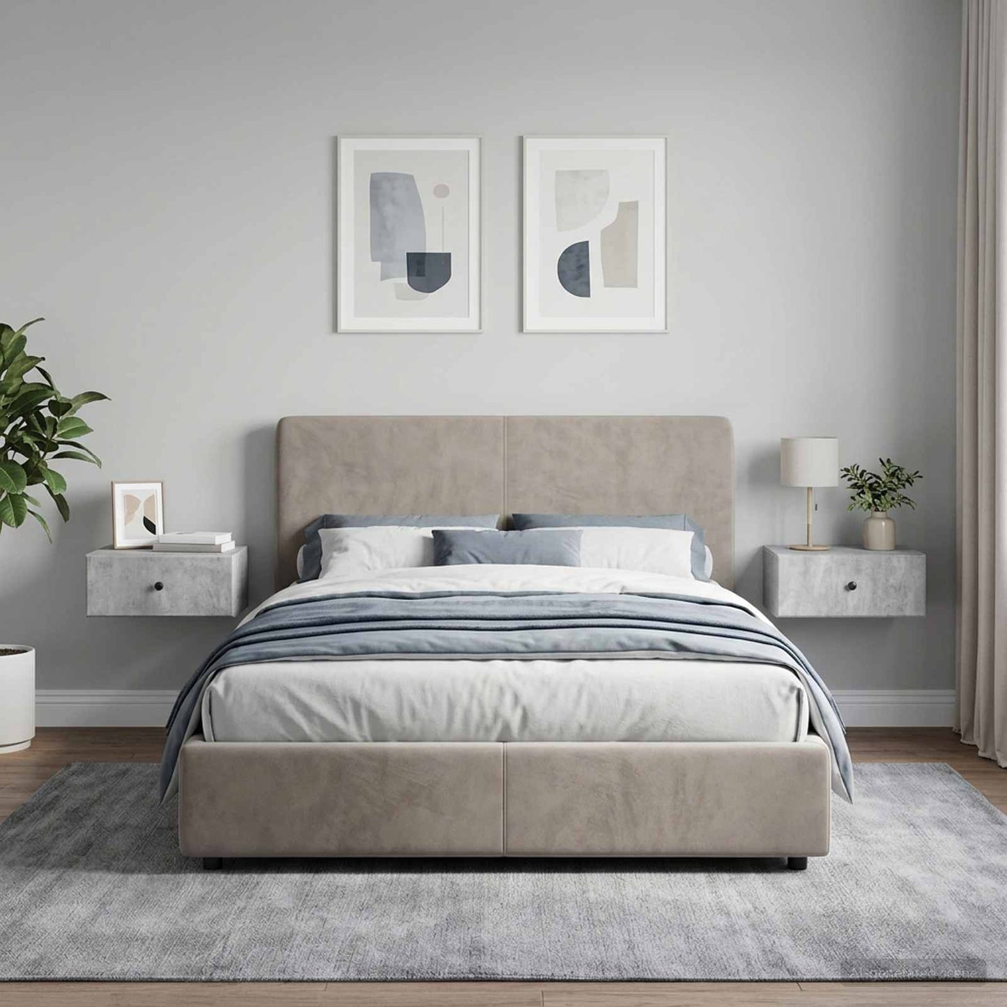 Mobiletto da notte a muro con cassetto 2 pcs Grigio Cemento | homemem39