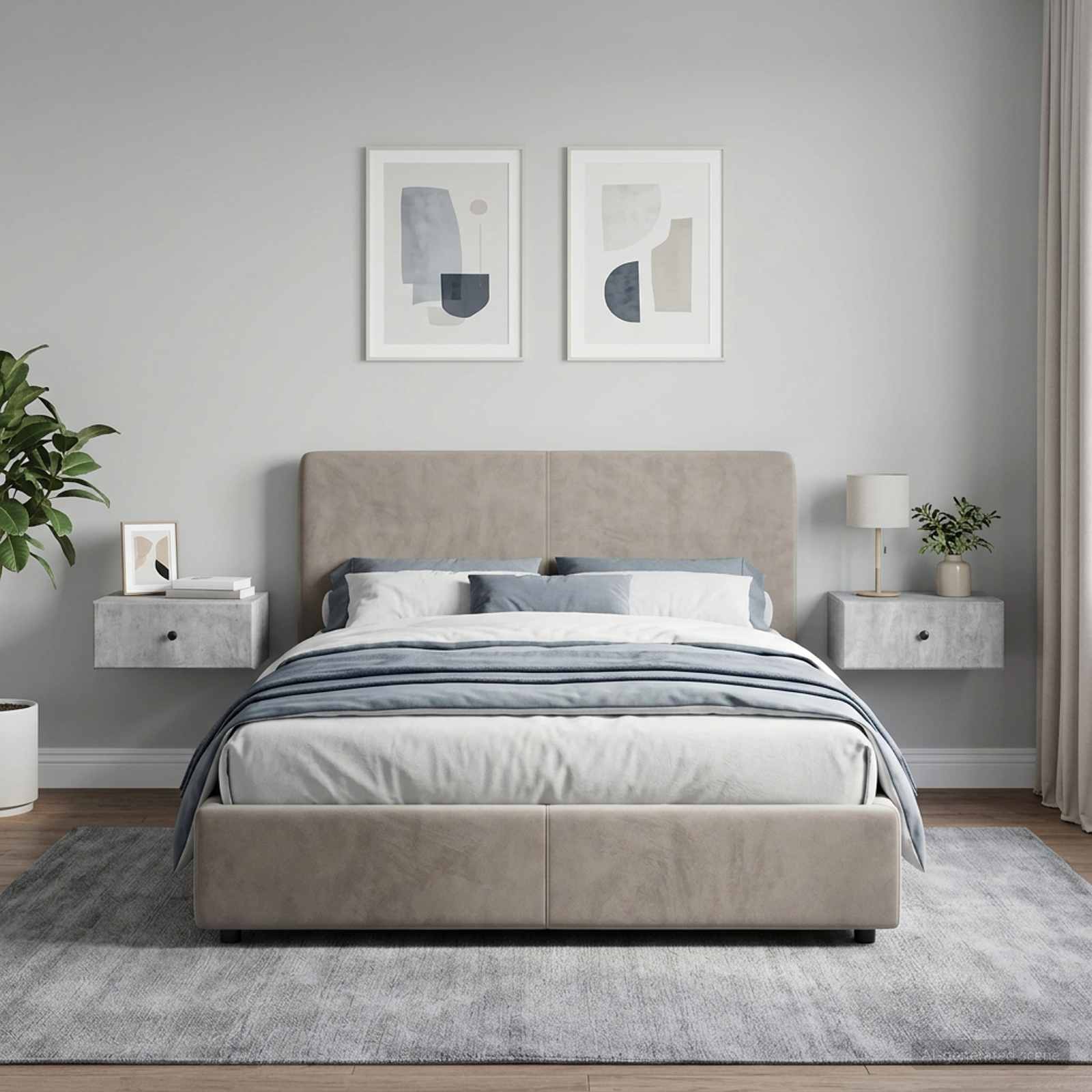Mobiletto da notte a muro con cassetto 2 pcs Grigio Cemento | homemem39