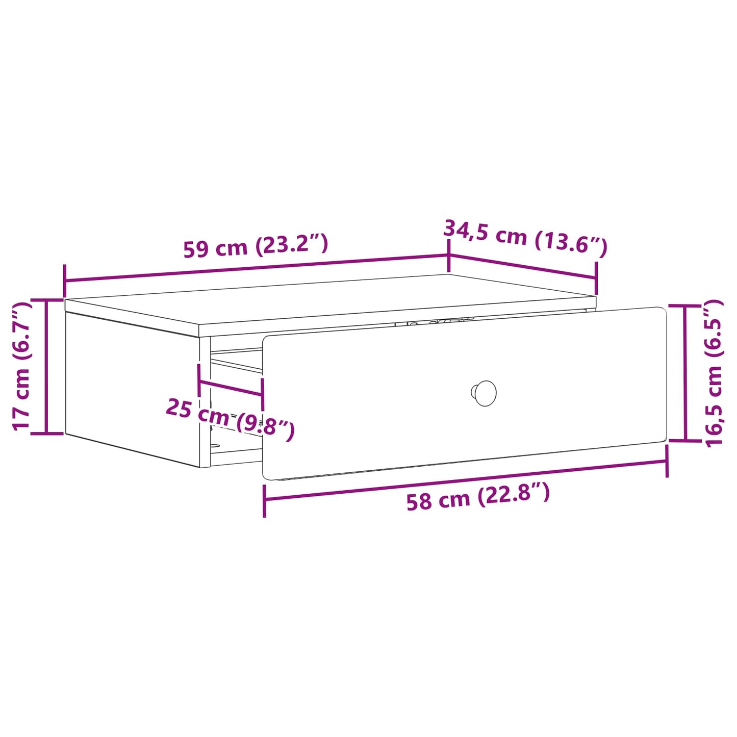 Tavolino da Parete Laterale Bianco Lucido 59 x 34,5 x 17 cm | homemem39