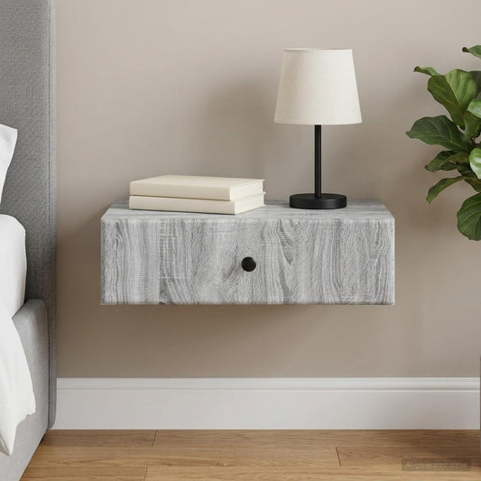 Tavolino da Parete Laterale Grigio Sonoma 59 x 34,5 x 17 cm