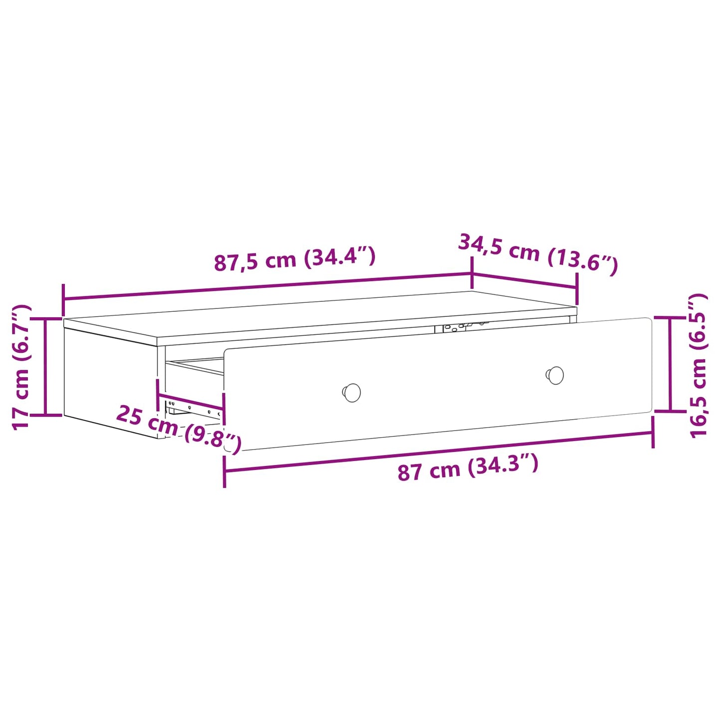 Tavolino da Parete Laterale Rovere Sonoma 87,5 x 34,5 x 17 cm | homemem39