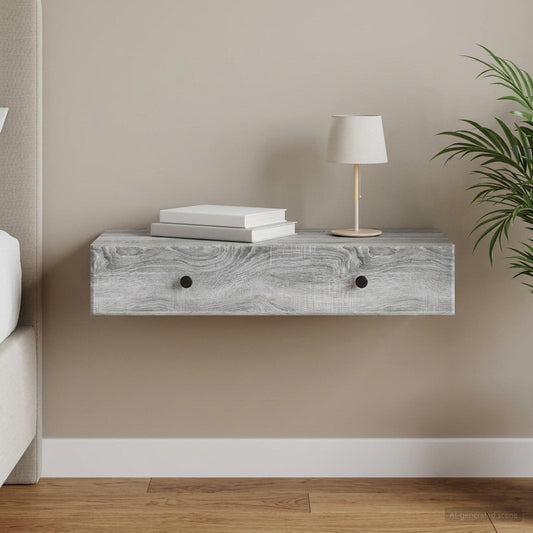 Tavolino da Parete Laterale Grigio Sonoma 87,5 x 34,5 x 17 cm