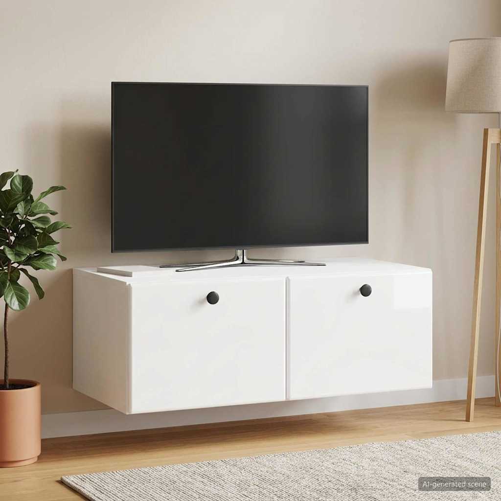 Mobile Porta TV da Muro 78,5 x 41 x 30 cm Bianco Lucido