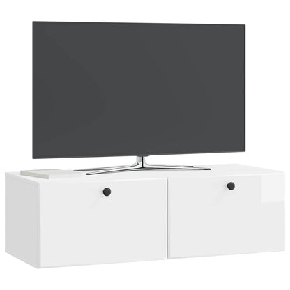 Mobile Porta TV da Muro Bianco Lucido 98 x 41 x 30 cm | homemem39