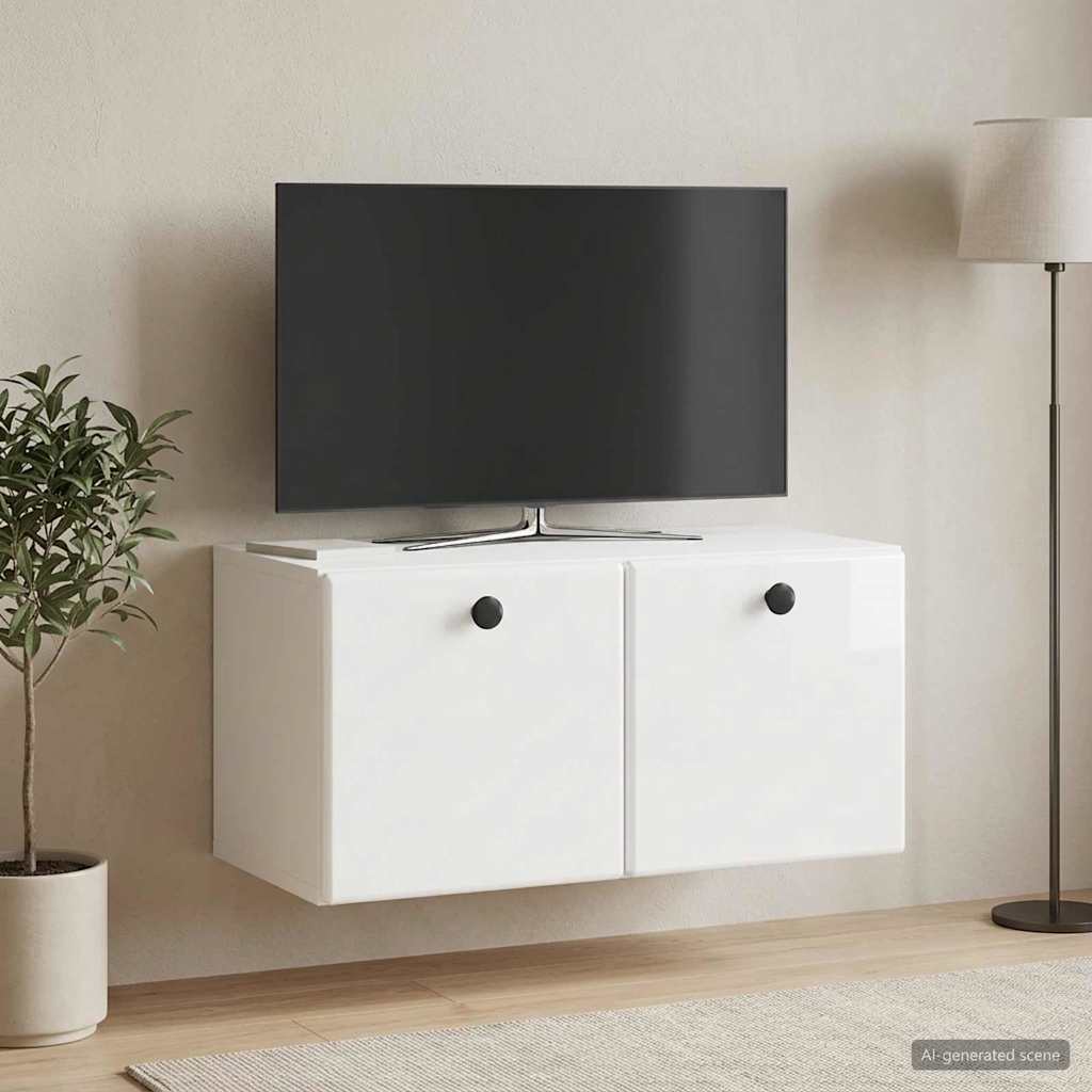 Mobile Porta TV da Muro 59,5 x 31 x 30 cm Bianco Lucido