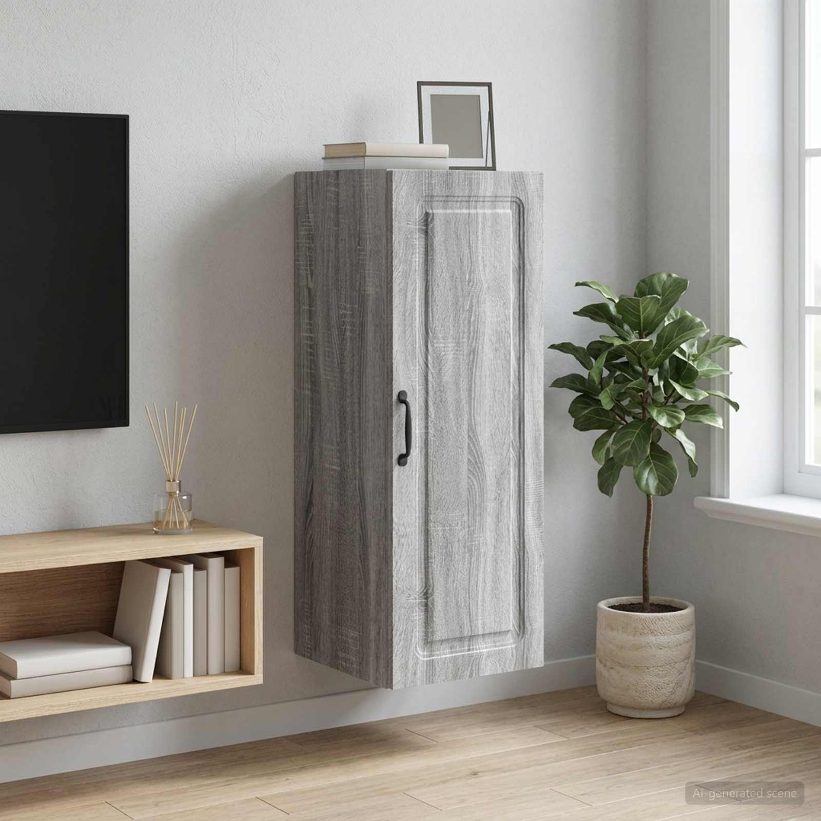 Mobiletto a muro Sonoma grigio 33 x 34,5 x 90 cm | homemem39