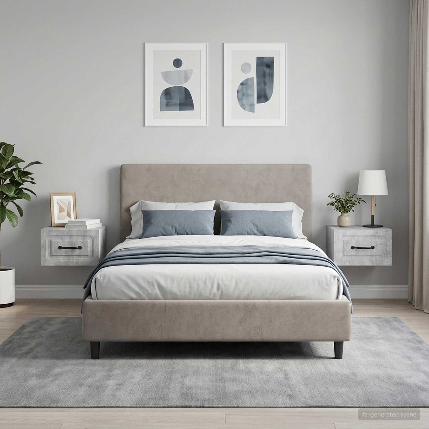 Mobiletto da notte a muro 2 pz Grigio Cemento 34,5 x 33 x 20 cm