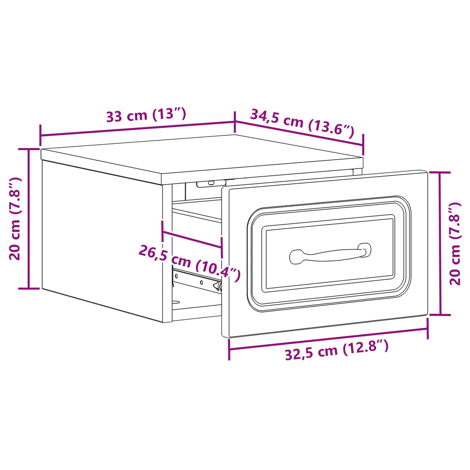 Mobiletto da notte a muro Bianco Lucido 34,5 x 33 x 20 cm | homemem39