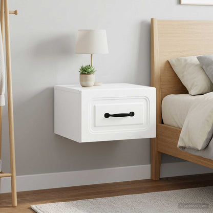 Mobiletto da notte a muro 2 pz Bianco Lucido 34,5 x 33 x 20 cm