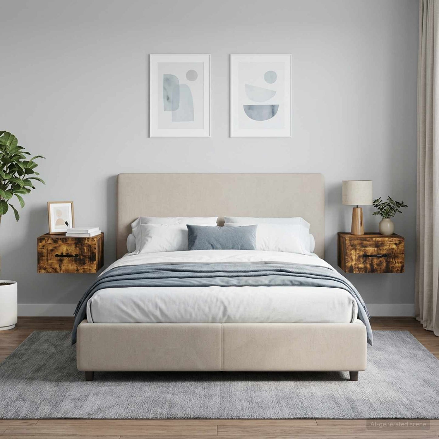 Mobiletto da notte a muro 2 pz Rovere Fumo 34,5 x 33 x 20 cm