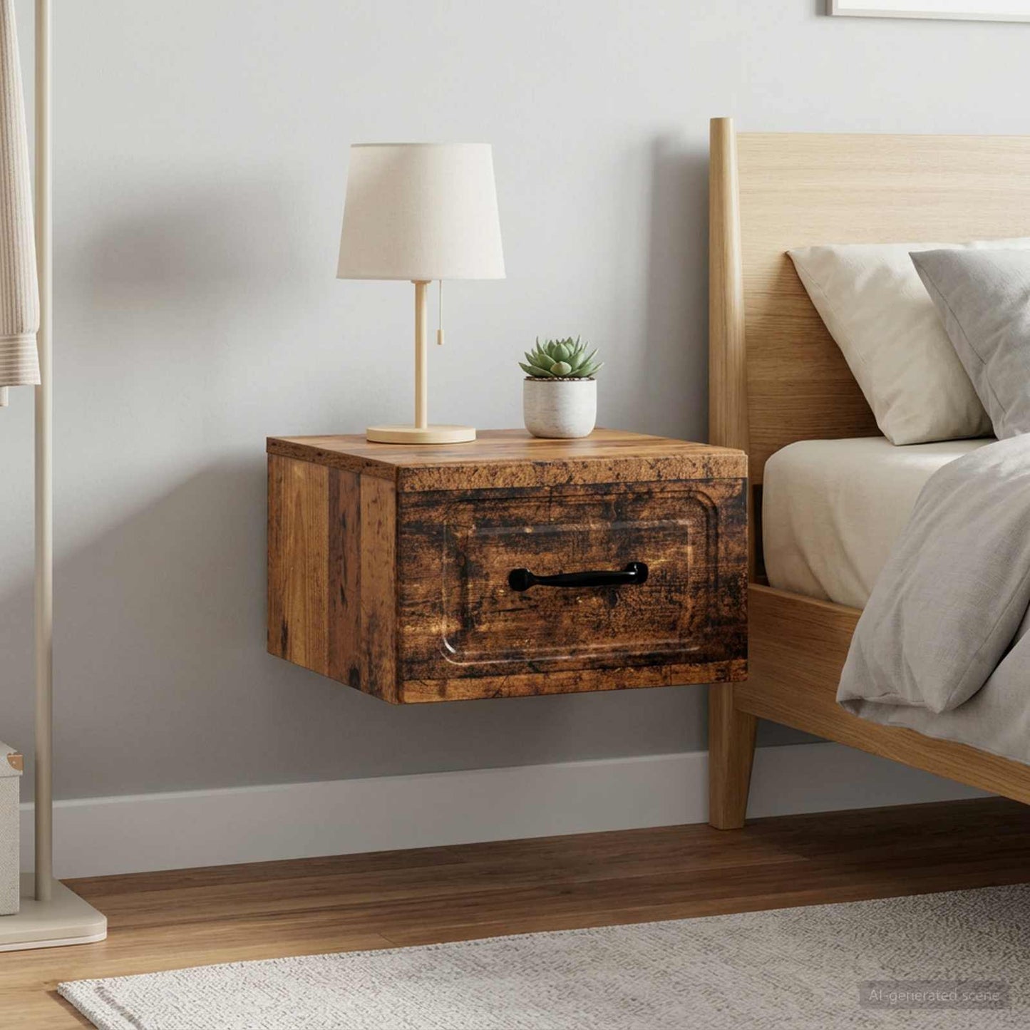 Mobiletto da notte a muro 2 pz Legno antico 34,5 x 33 x 20 cm