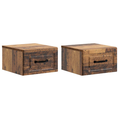 Mobiletto da notte a muro 2 pz Legno antico 34,5 x 33 x 20 cm