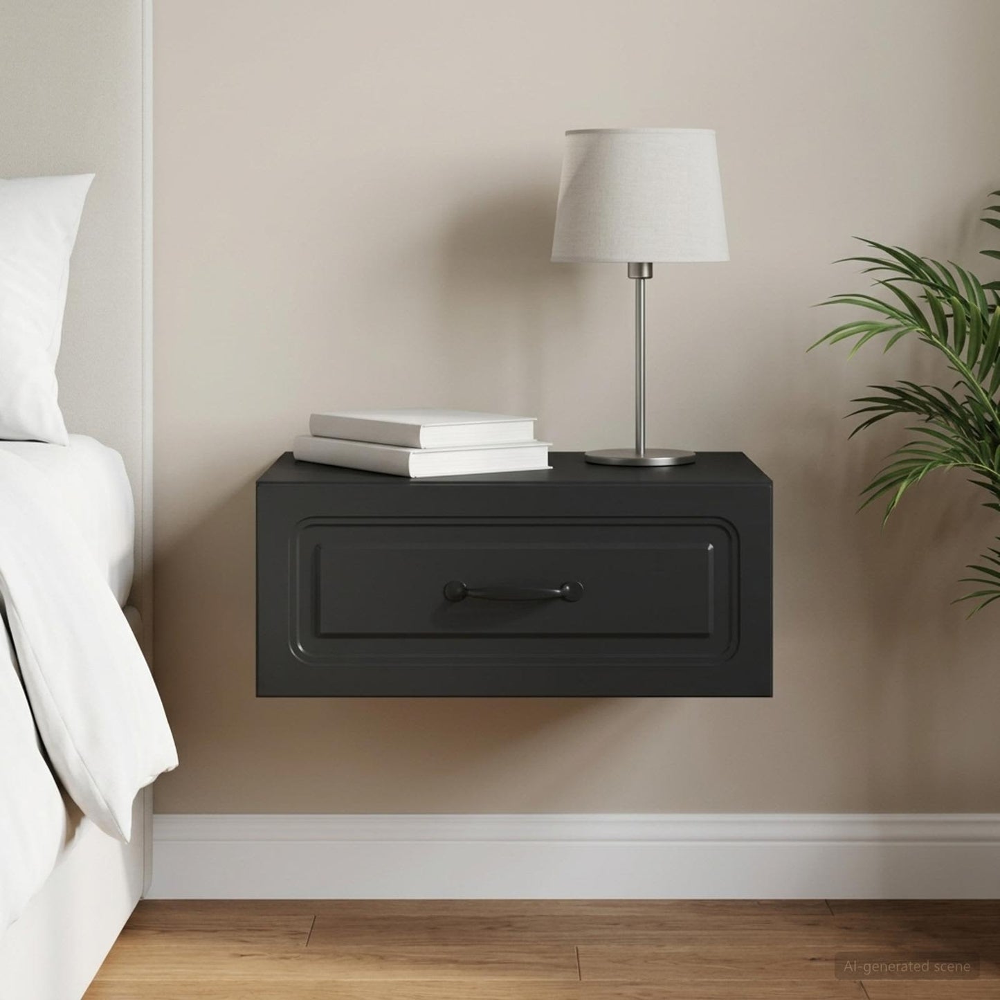 Mobiletto da notte a muro con cassetto Nero 49 x 34,5 x 20 cm