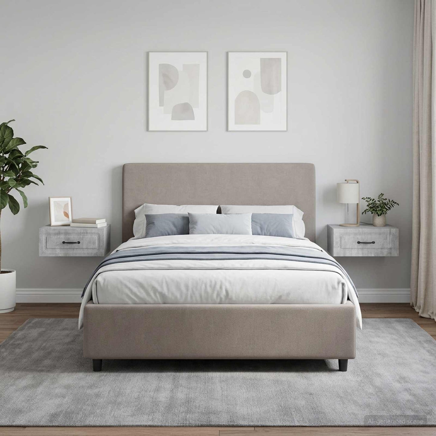 Mobiletto da notte a muro 2 pz Grigio Cemento 49 x 34,5 x 20 cm