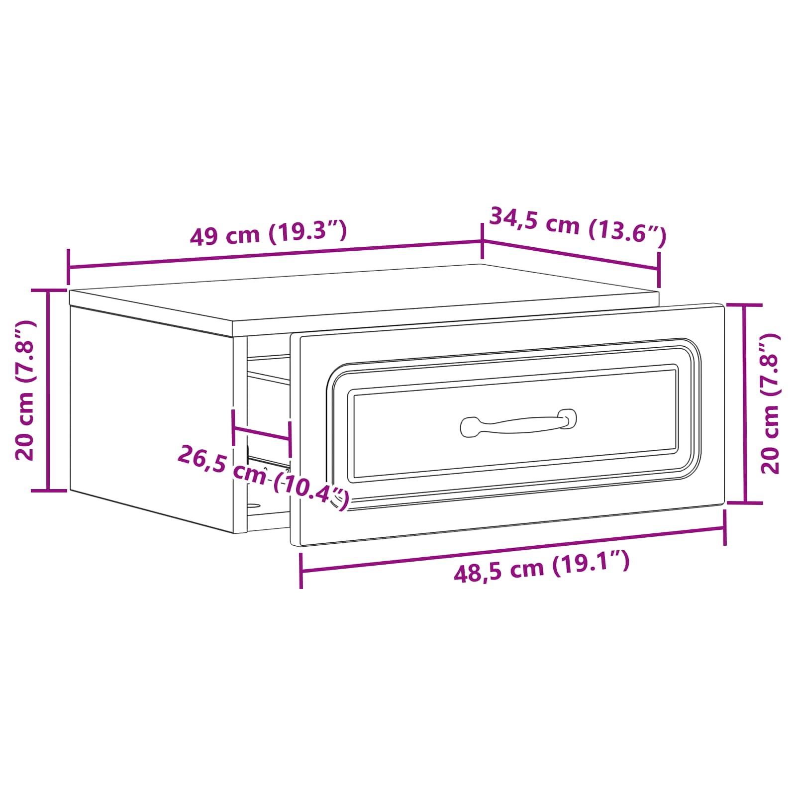 Mobiletto da notte a muro con cassetto 2 pcs Grigio Cemento | homemem39