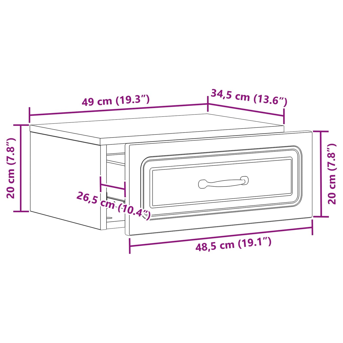 Mobiletto da notte a muro Bianco Lucido 49 x 34,5 x 20 cm | homemem39