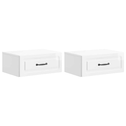 Mobiletto da notte a muro 2 pz Bianco Lucido 49 x 34,5 x 20 cm