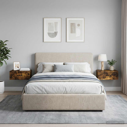 Mobiletto da notte a muro 2 pz Rovere Fumo 49 x 34,5 x 20 cm