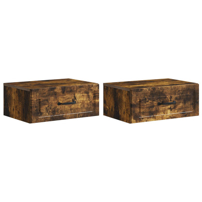 Mobiletto da notte a muro 2 pz Rovere Fumo 49 x 34,5 x 20 cm