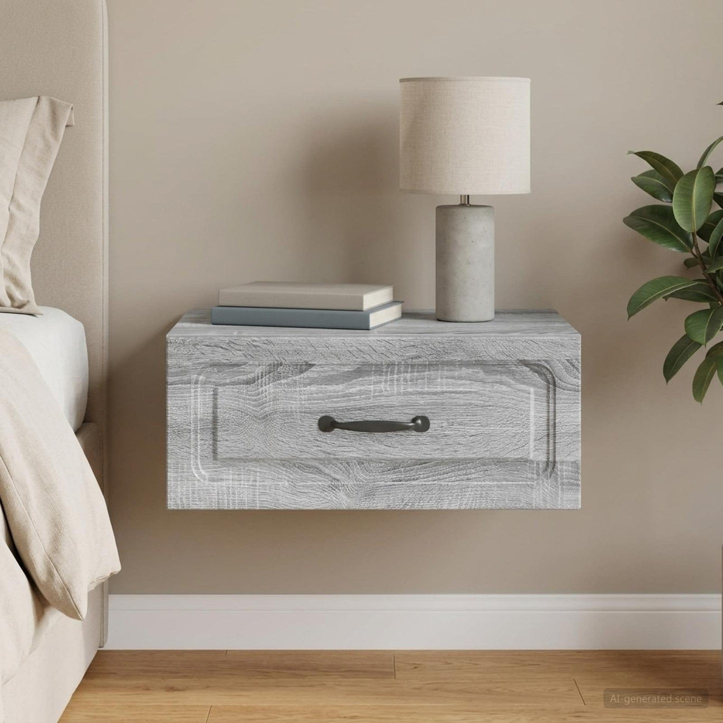 Mobiletto da notte a muro Grigio Sonoma 49 x 34,5 x 20 cm