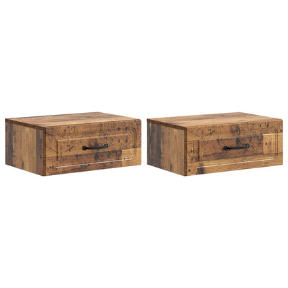 Mobiletto da notte a muro 2 pz Legno antico 49 x 34,5 x 20 cm