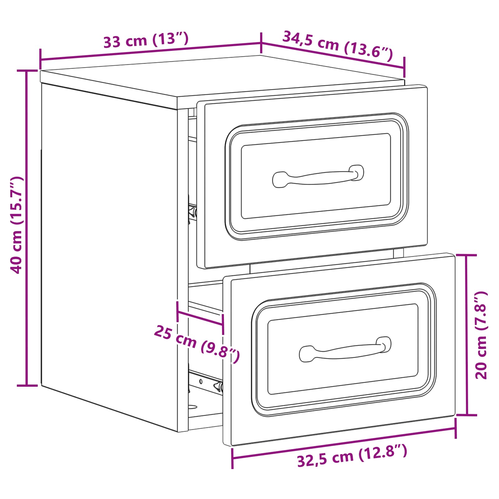 Mobiletto da notte a muro 2 pcs Nero 34,5 x 33 x 40 cm | homemem39