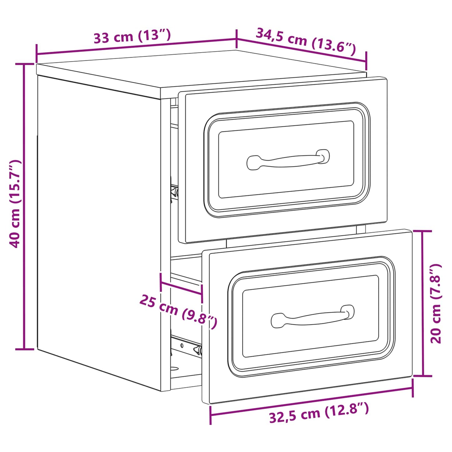 Mobiletto da notte a muro 2 pcs Rovere Sonoma 34,5 x 33 x 40 cm | homemem39