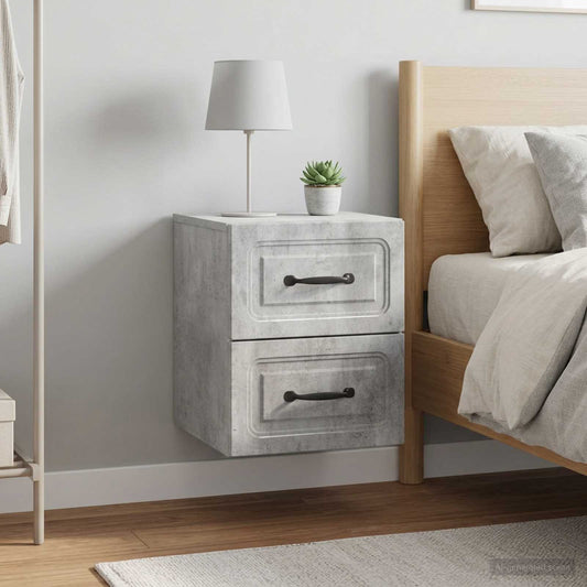 Mobiletto da notte a muro con cassetto 2 pcs Grigio Cemento