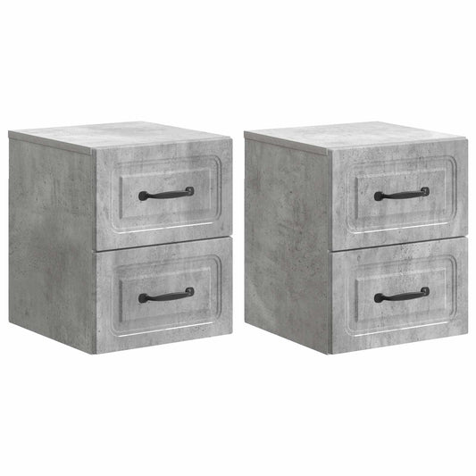 Mobiletto da notte a muro con cassetto 2 pcs Grigio Cemento