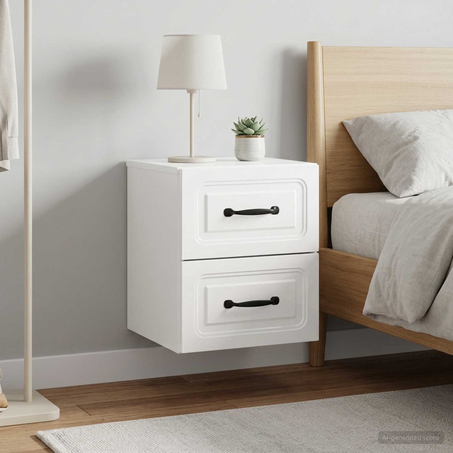 Mobiletto da notte a muro 2 pz Bianco Lucido 34,5 x 33 x 40 cm