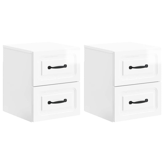 Mobiletto da notte a muro 2 pcs Bianco Lucido 34,5 x 33 x 40 cm