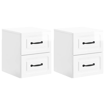 Mobiletto da notte a muro 2 pz Bianco Lucido 34,5 x 33 x 40 cm