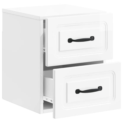 Mobiletto da notte a muro 2 pz Bianco Lucido 34,5 x 33 x 40 cm