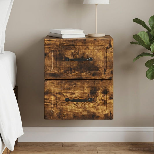 Mobiletto da notte a muro Rovere Fumo 34,5 x 33 x 40 cm