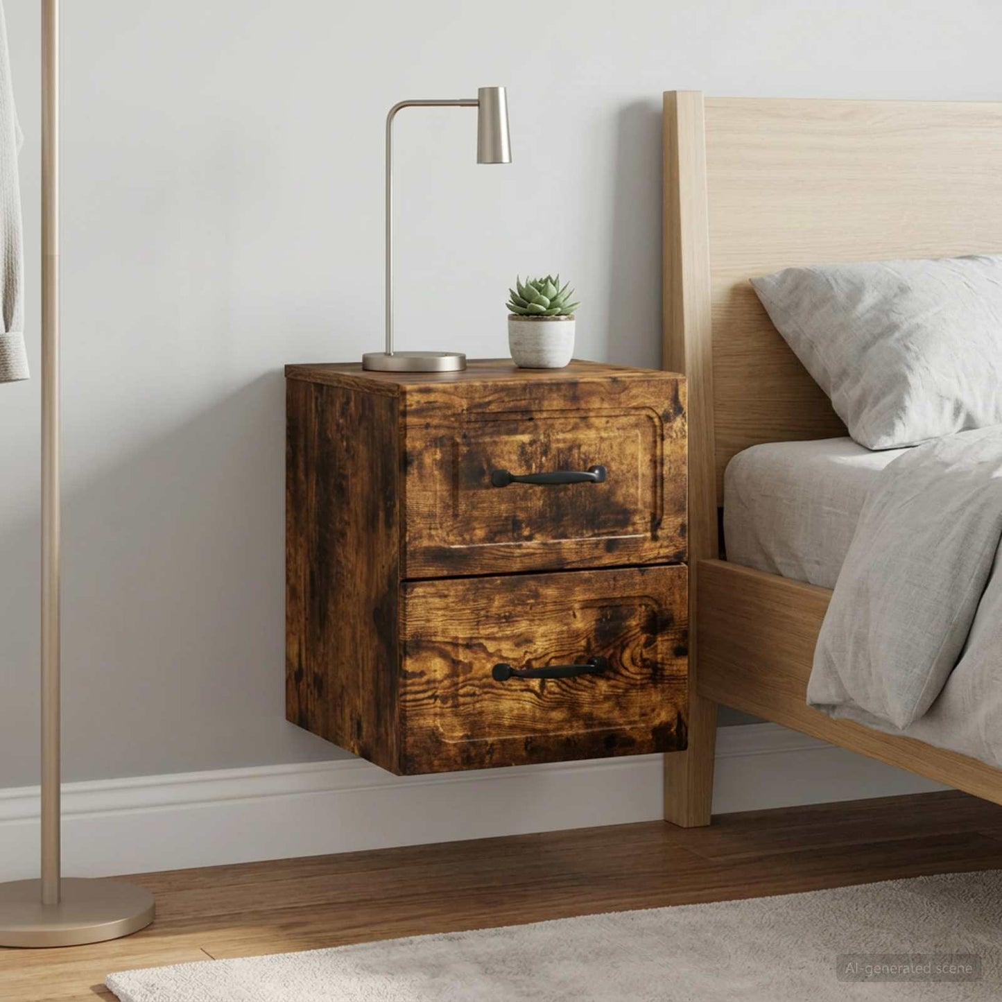 Mobiletto da notte a muro 2 pz Rovere Fumo 34,5 x 33 x 40 cm