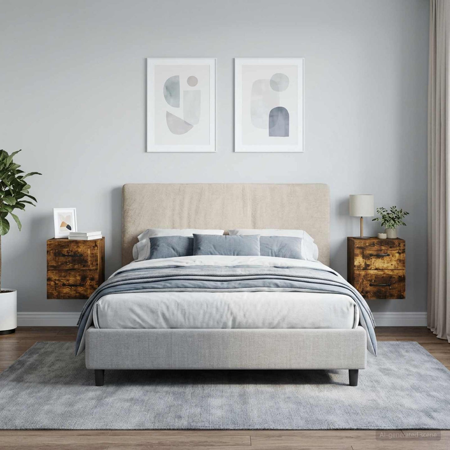 Mobiletto da notte a muro 2 pz Rovere Fumo 34,5 x 33 x 40 cm