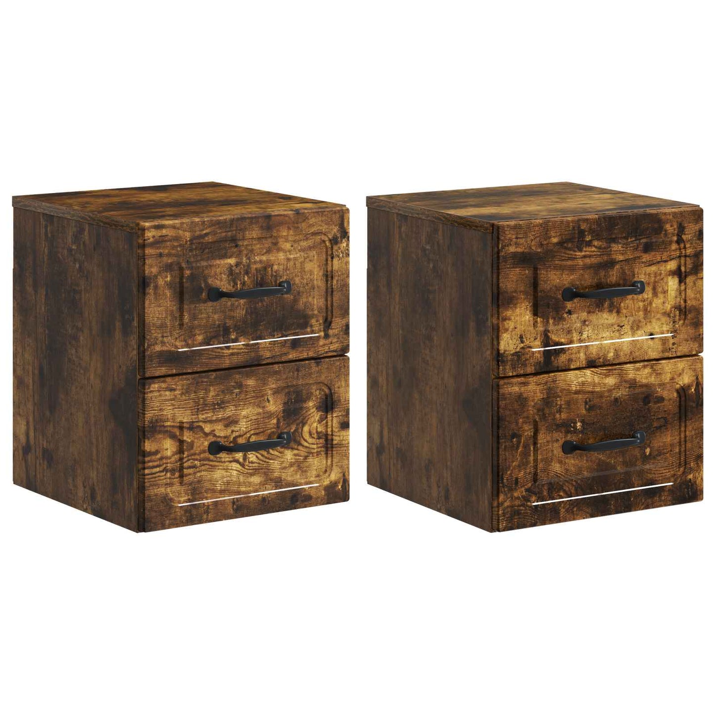 Mobiletto da notte a muro 2 pz Rovere Fumo 34,5 x 33 x 40 cm