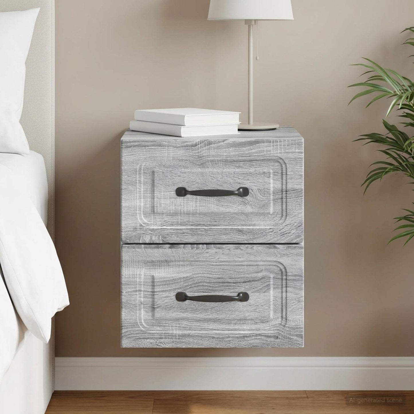 Mobiletto da notte a muro Grigio Sonoma 34,5 x 33 x 40 cm