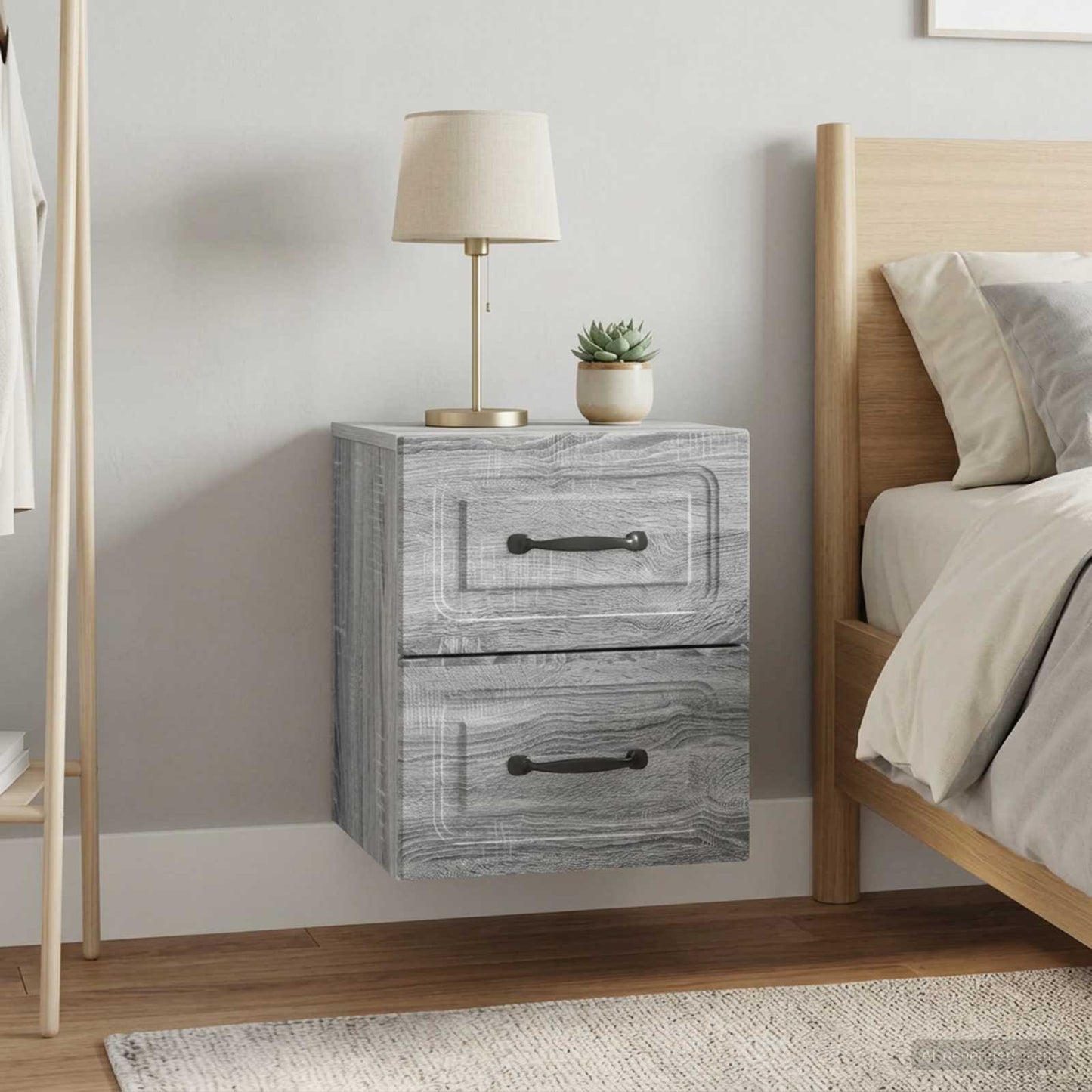 Mobiletto da notte a muro 2 pz Grigio Sonoma 34,5 x 33 x 40 cm