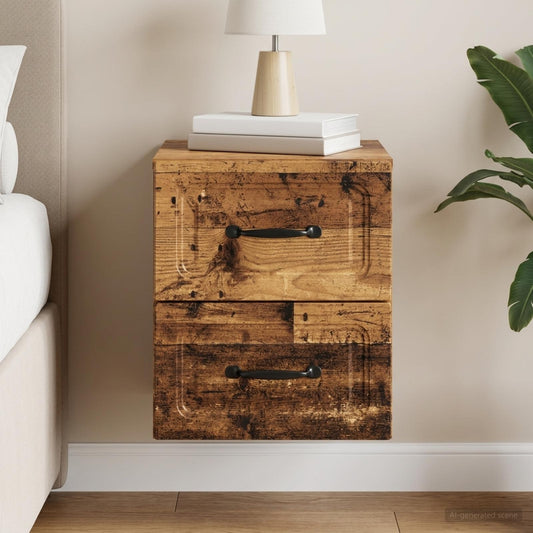 Mobiletto da notte a muro Legno antico 34,5 x 33 x 40 cm