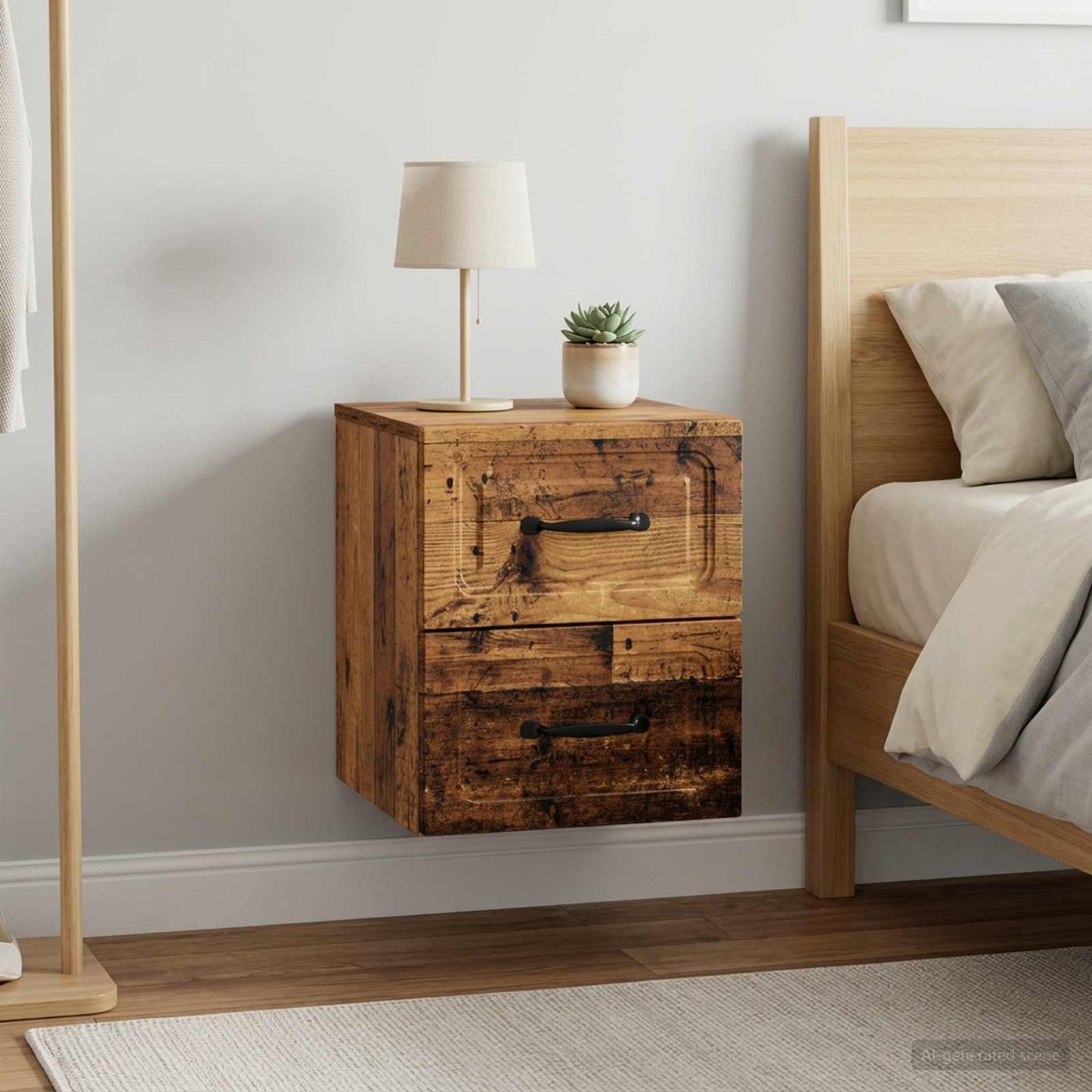 Mobiletto da notte a muro 2 pz Legno antico 34,5 x 33 x 40 cm