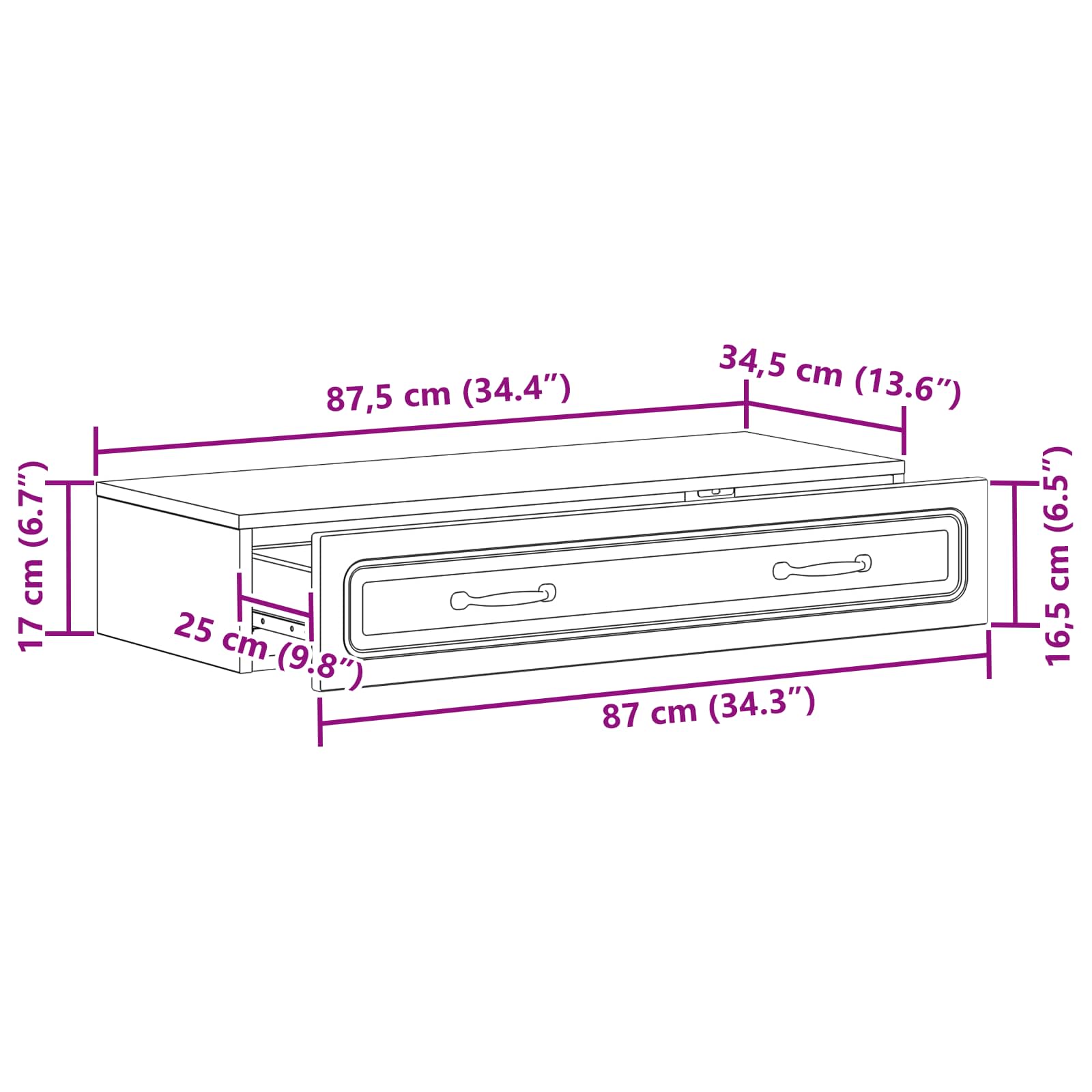 Tavolino da Parete Laterale Rovere Sonoma 87,5 x 34,5 x 17 cm - homemem39