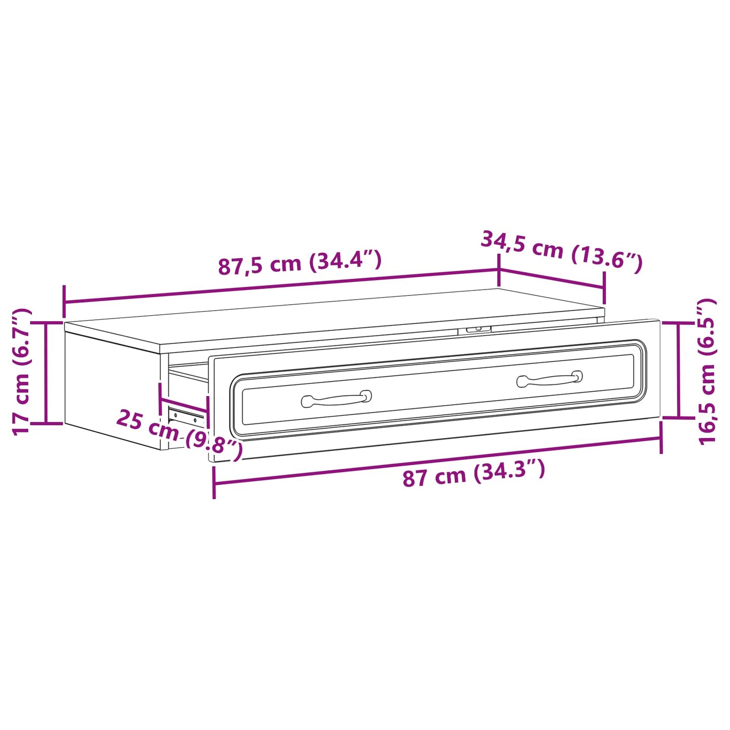 Tavolino da Parete Laterale Rovere Fumo 87,5 x 34,5 x 17 cm - homemem39